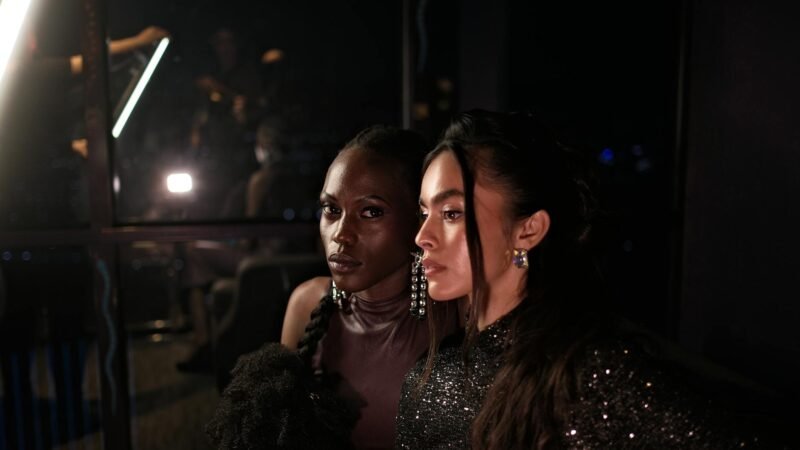celebrity style inspiration - Elegant women in fashionable attire captured at a chic evening event.